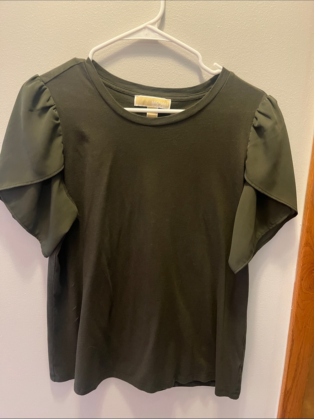 Michael Kors Dark Olive Layered Puff Sleeve Blouse